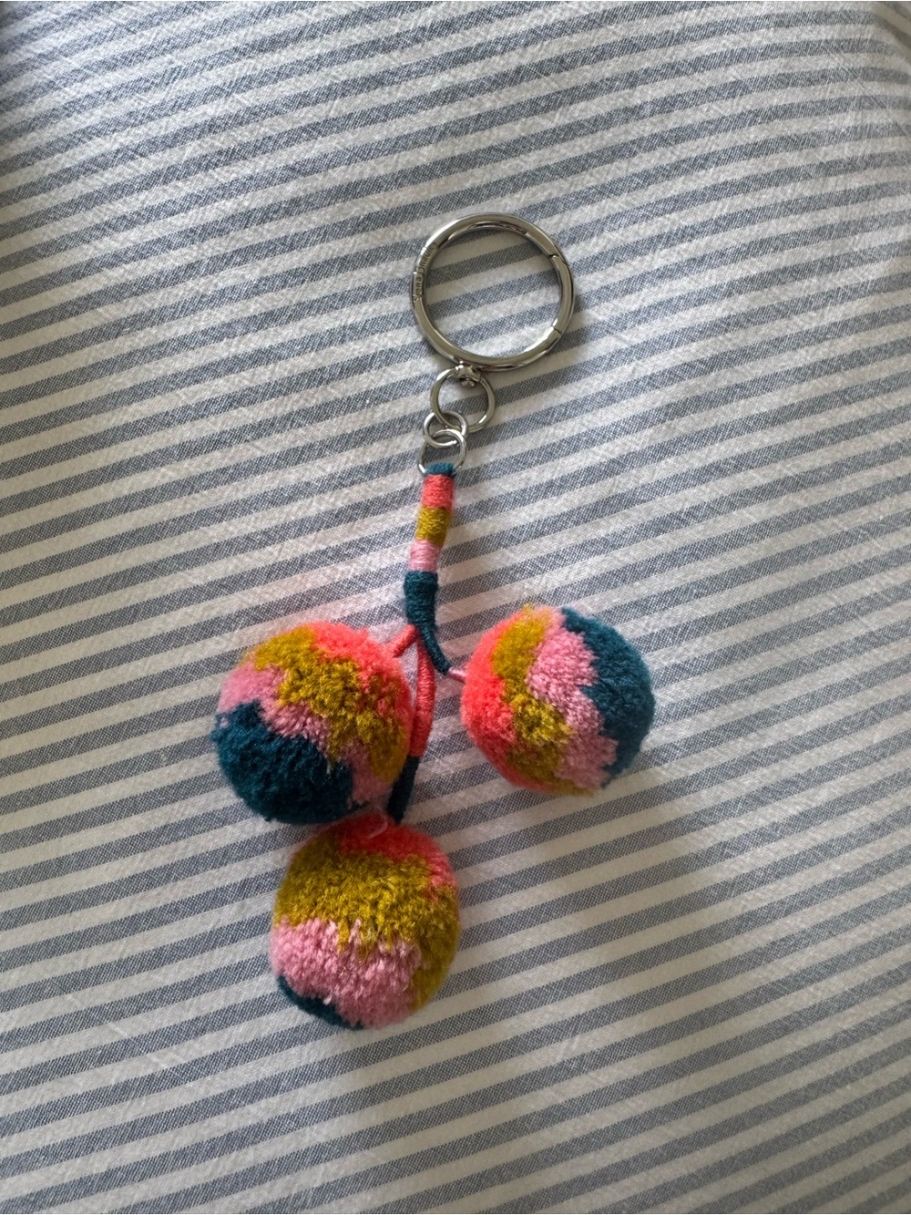Vera Bradley Multicolor Pom Pom Keychain in Teal, Pink, Yellow